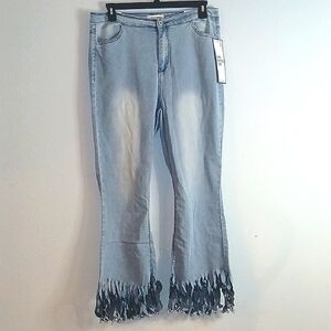 Almost Famous Blue Flare Wide Leg Jeans with Distressed Detailing